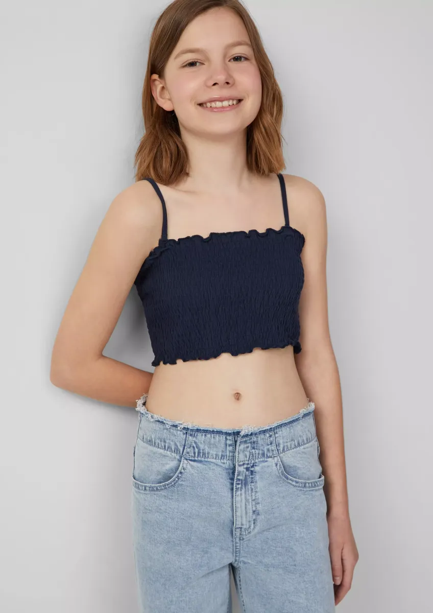 Gesmoktes Crop-Top mit abnehmbaren Spaghettiträgern