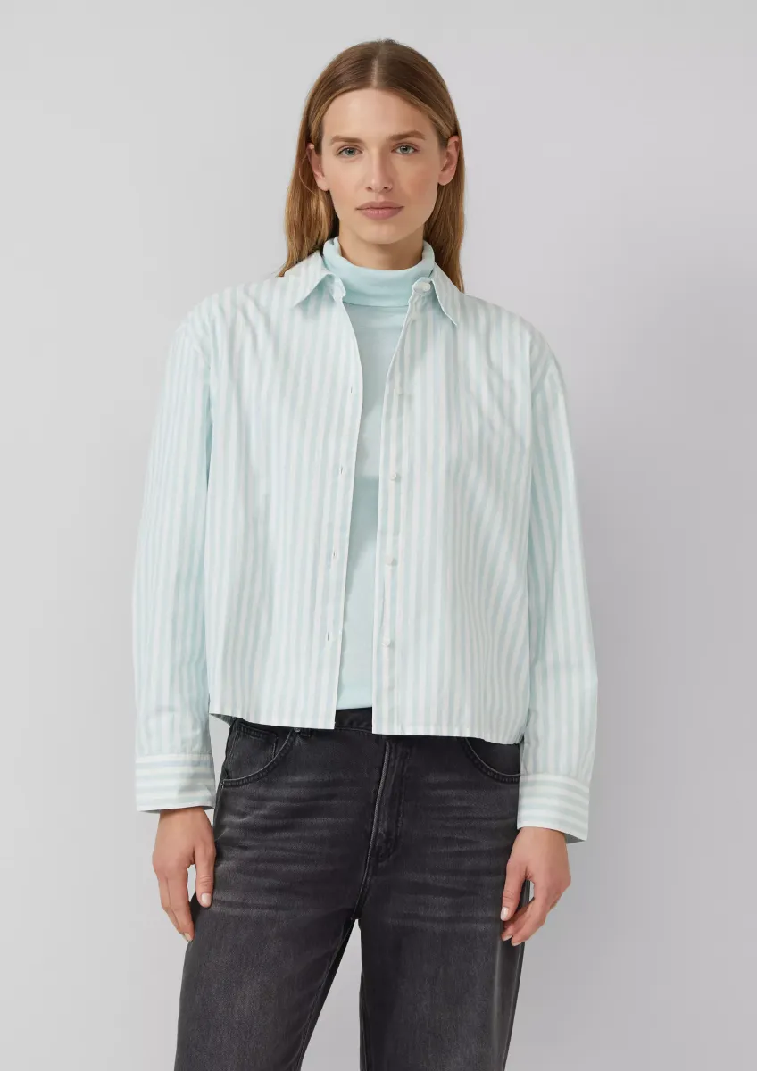 Gestreifte Baumwoll-Bluse mit Smok-Detail