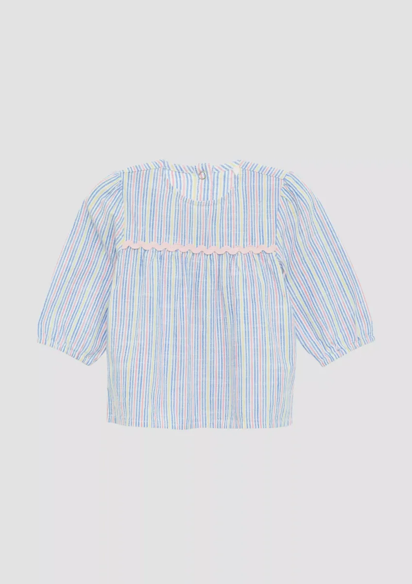 Gestreifte Bluse in Leinenoptik mit Raffung