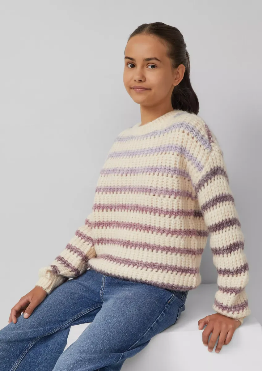 Gestreifter Grobstrickpullover im Loose Fit