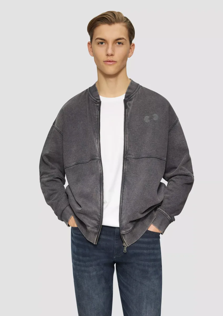 Gewaschene Sweatshirtjacke im Bomber-Style mit Front-Print