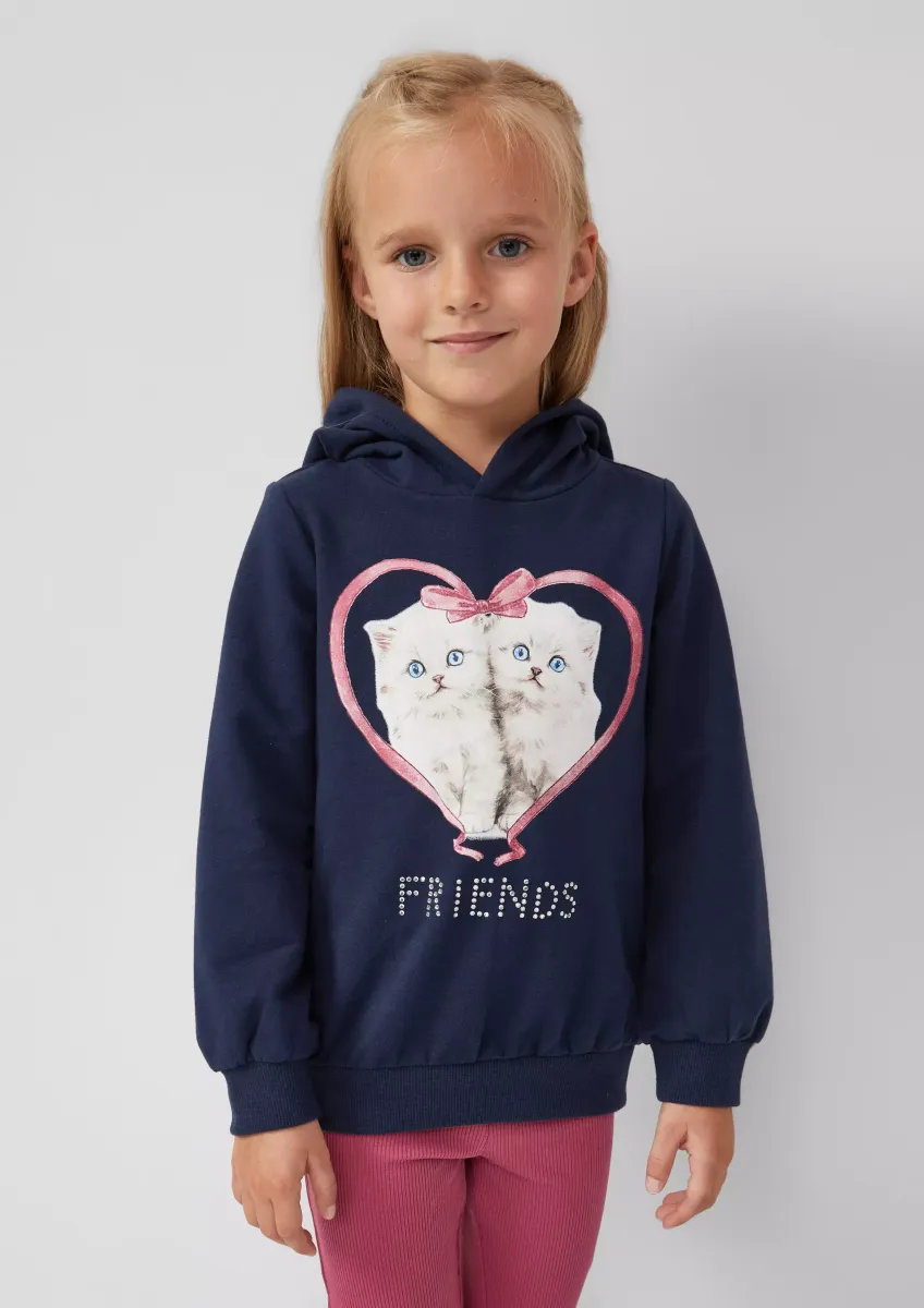 Hoodie mit Frontprint und Schmucksteinen