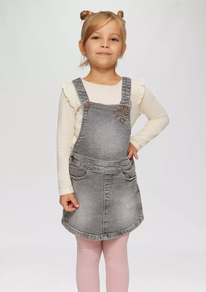 Jeans-Latzrock mit Stickerei