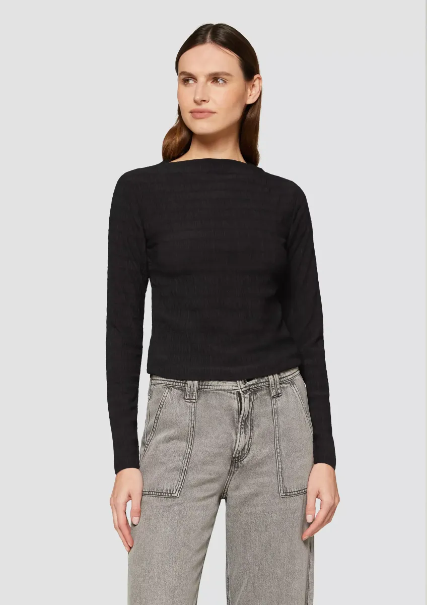 Jersey-Shirt mit Strukturmuster und U-Boot-Ausschnitt