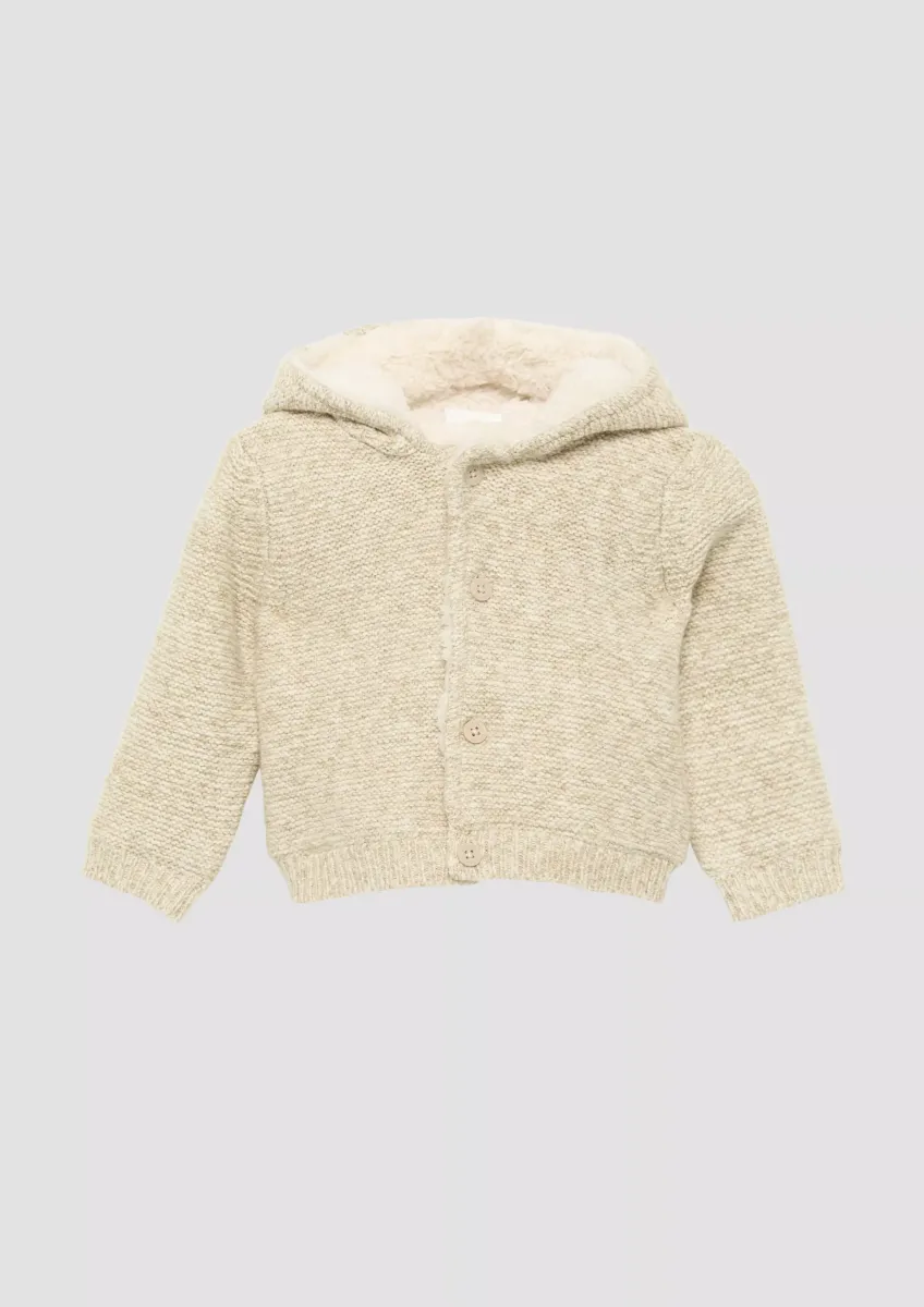 Kapuzen-Strickjacke mit Öhrchen und Teddyfutter