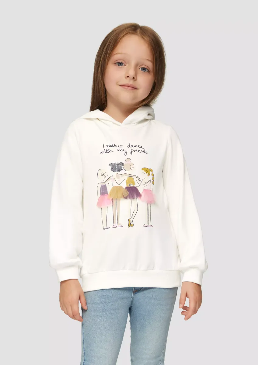 Kapuzensweater mit Print und Chiffon-Applikation