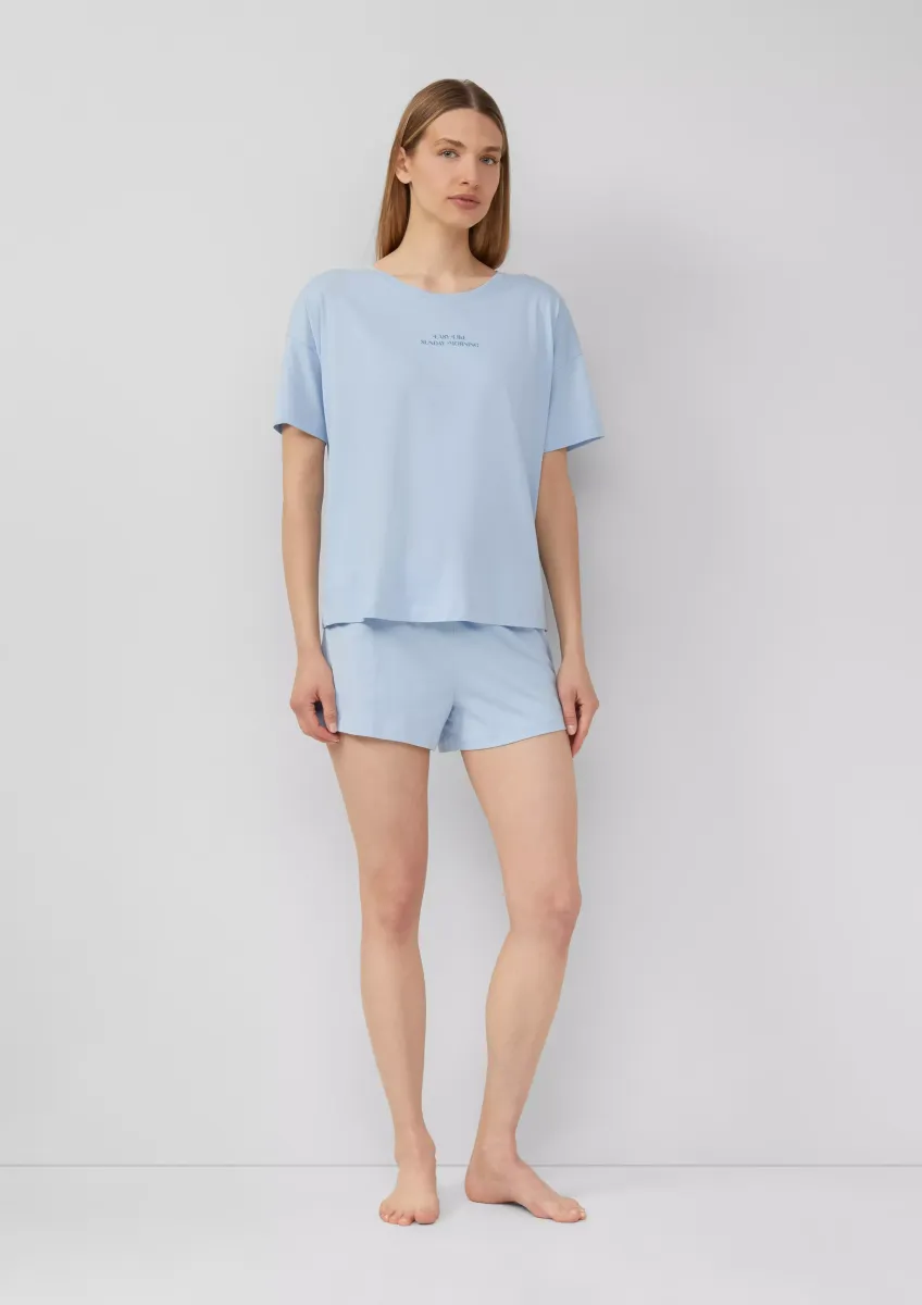 Kurzer Pyjama aus Baumwollmix mit Frontprint