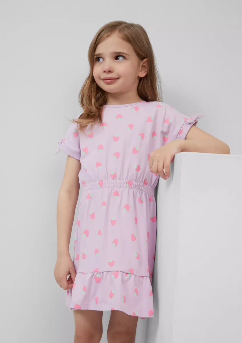 Kurzes Kleid mit All-over-Print und Raffung