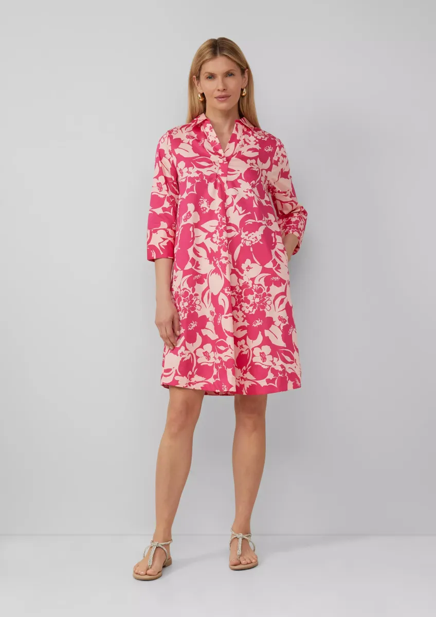 Kurzes Popeline-Kleid mit Print und Knopfleiste