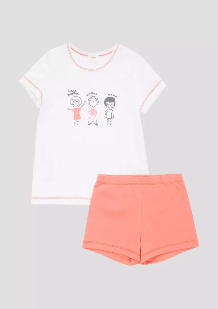 Kurzes Pyjama-Set mit farblich abgesetztem Saum