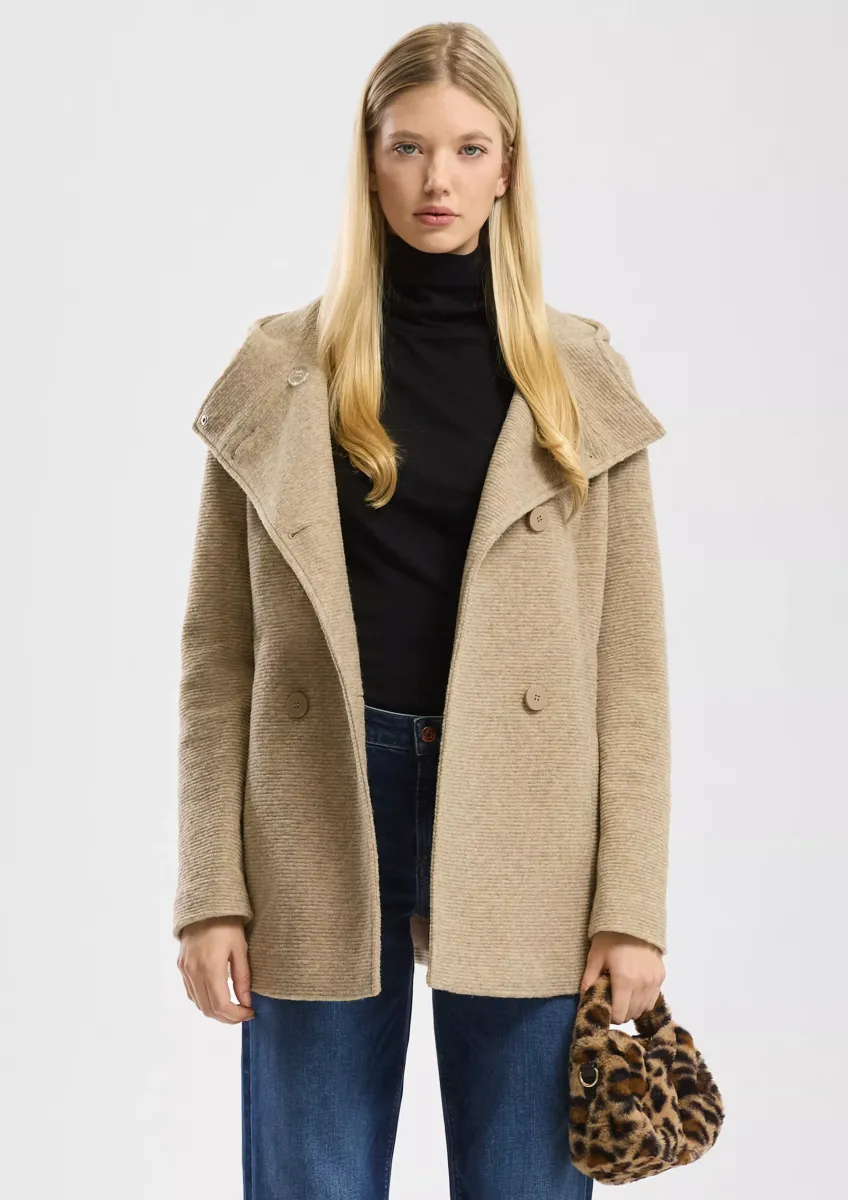 Kurzmantel in Wolloptik mit Kapuze