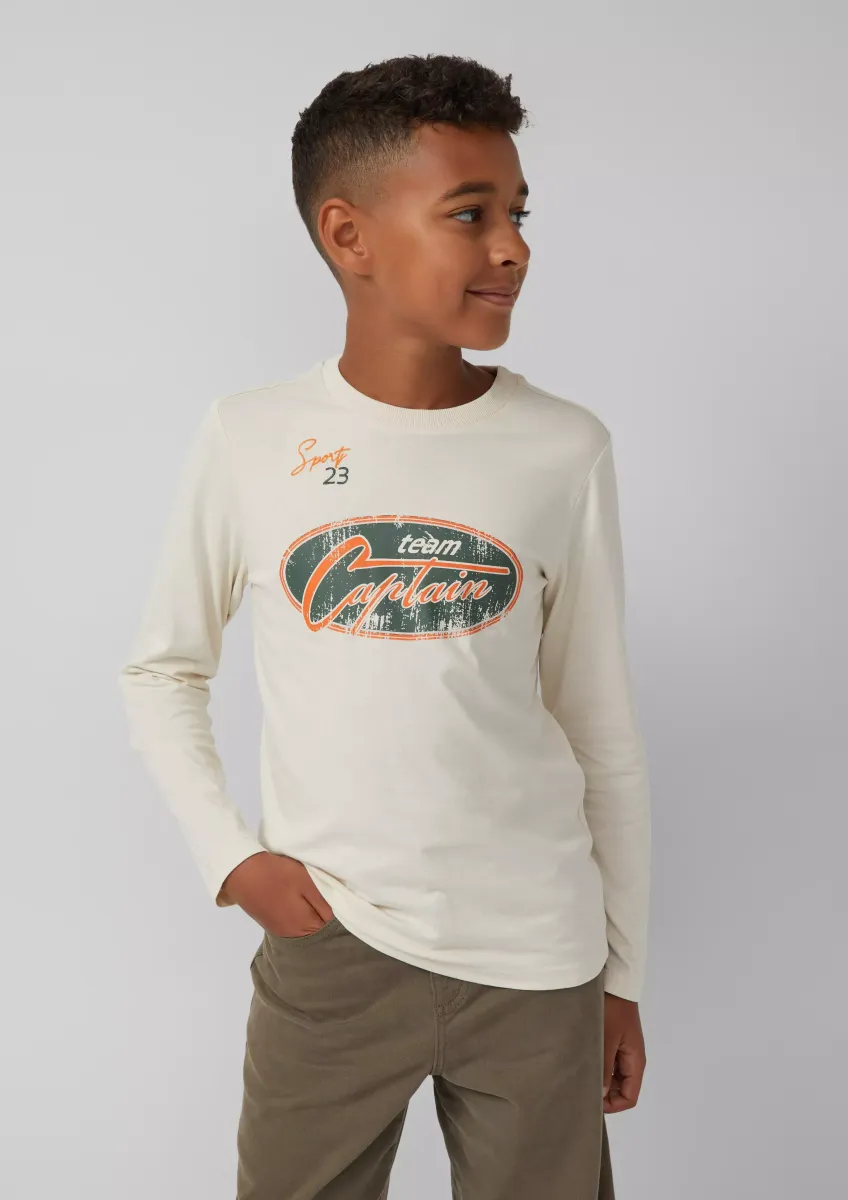 Langarm-Jerseyshirt mit Print und Stickerei