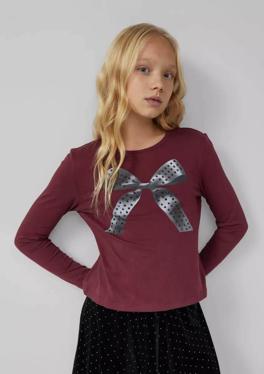 Langarm-Jerseyshirt mit Schmucksteinen im Loose Fit