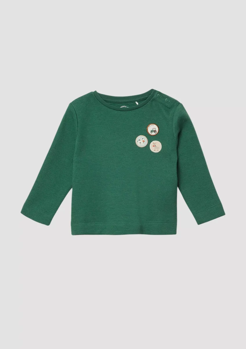 Langarmshirt aus Waffelpiqué mit Patches
