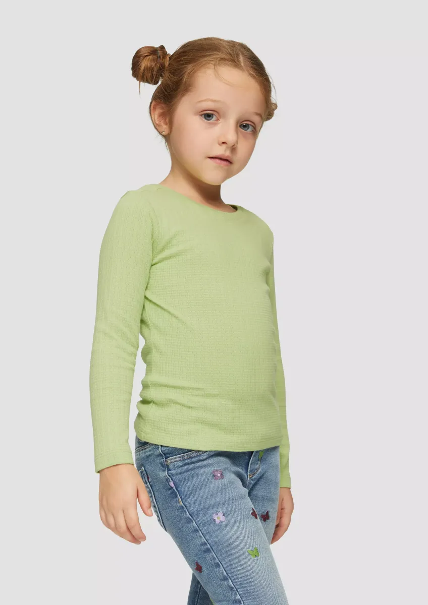 Langarmshirt im Slim Fit mit Ajourmuster