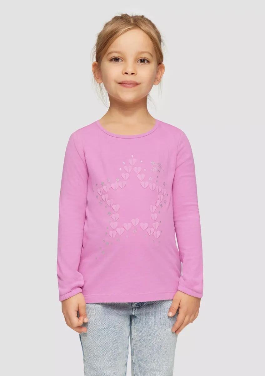 Langarmshirt mit Glitter-Print und Chiffon-Applikation