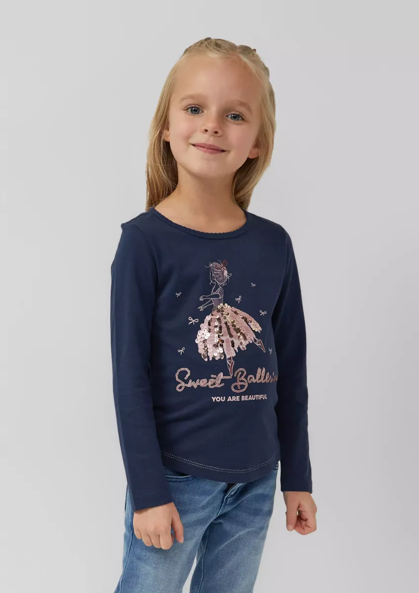 Langarmshirt mit Pailletten und abgerundetem Saum