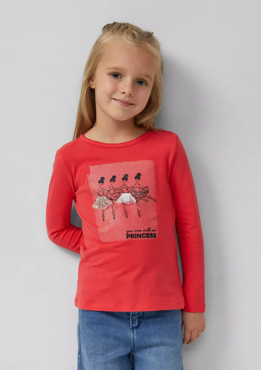 Langarmshirt mit Pailletten und Applikation