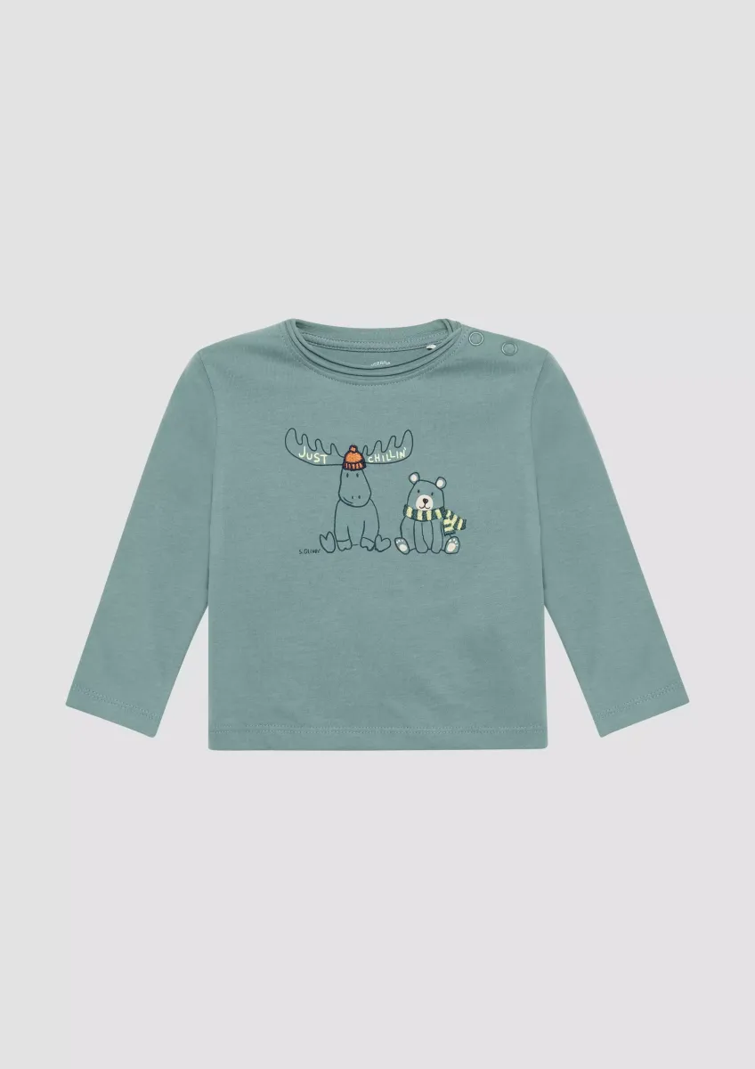 Langarmshirt mit Print und Stickerei