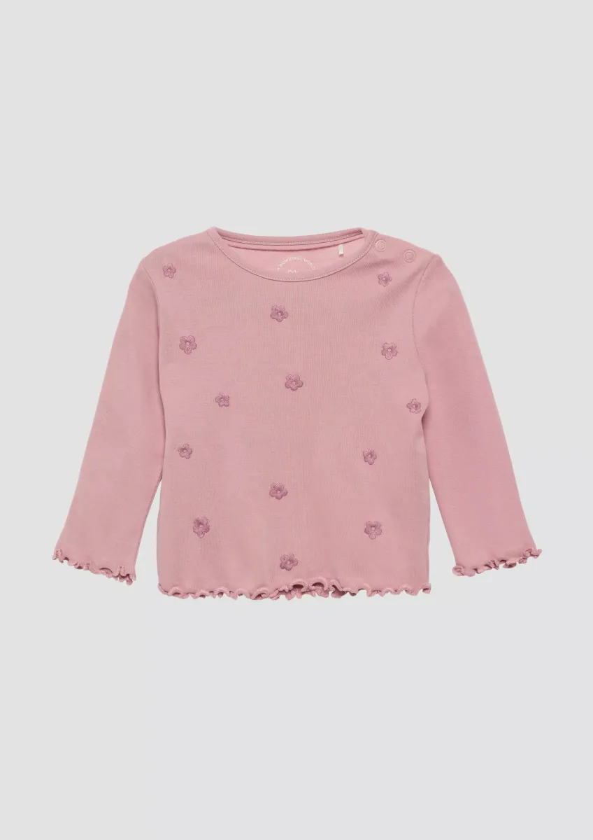 Langarmshirt mit Stickerei und Rollsaum