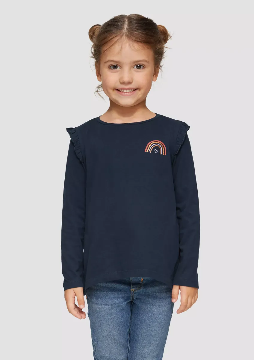 Langarmshirt mit Volants und Print-Detail