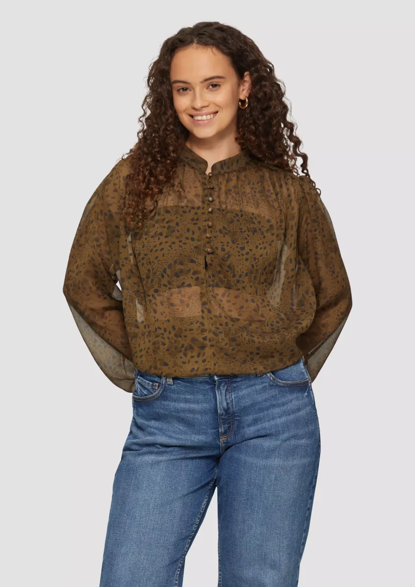 Leicht transparente Chiffonbluse mit Puffärmeln