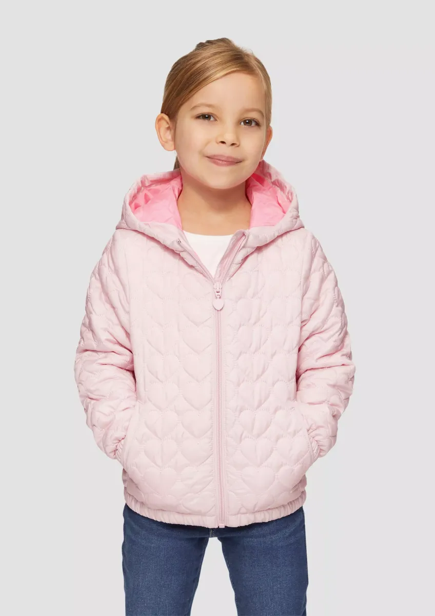 Leicht wattierte Kapuzenjacke mit Herz-Steppung und dekorativen Reflektor-Details