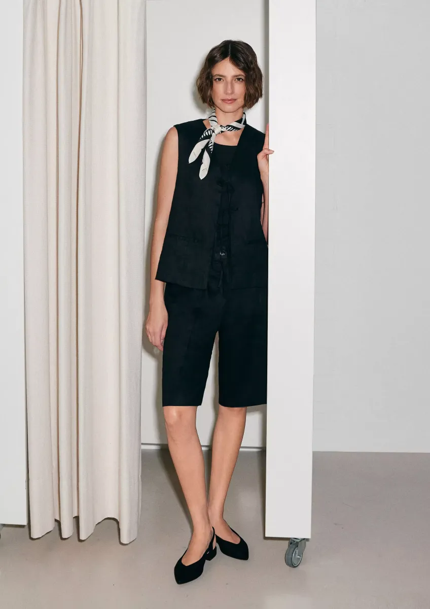 Leinen-Bermuda mit Bindegürtel