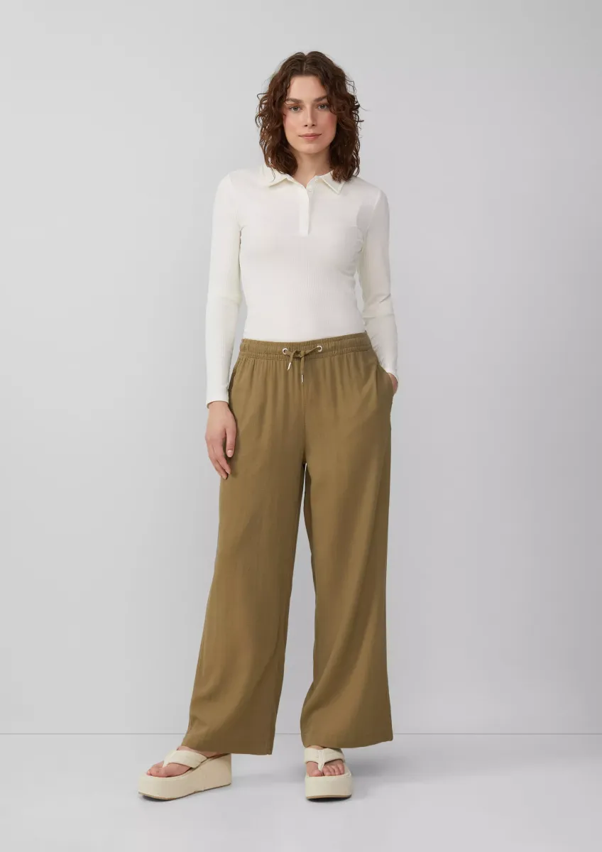 Leinenmixhose mit Gummizug und weitem Bein