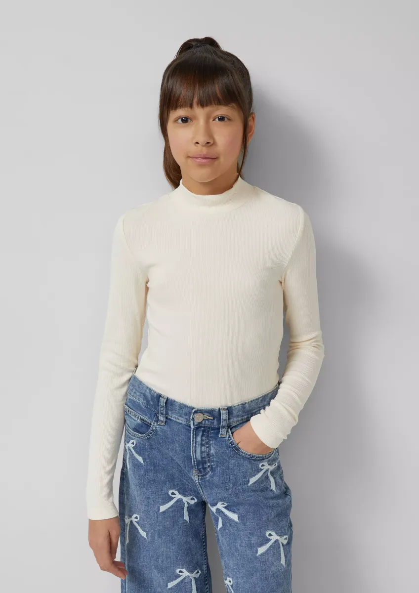 Longsleeve aus Rippware mit Stehkragen