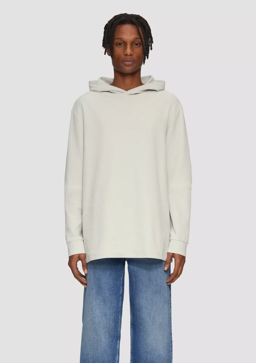 Longsleeve mit Kapuze und Rippstruktur