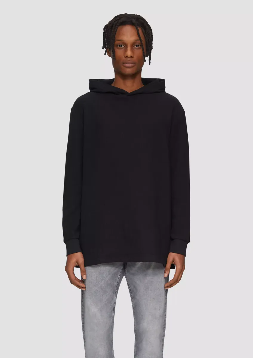 Longsleeve mit Kapuze und Rippstruktur