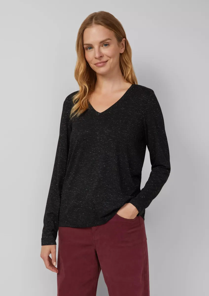 Longsleeve mit V-Ausschnitt und Glitzergarn