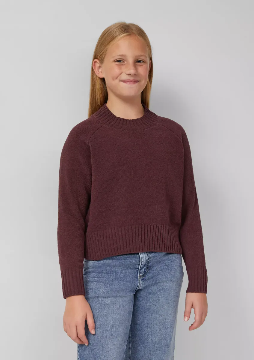 Loose Fit Strickpullover mit Stehkragen aus Chenille-Garn