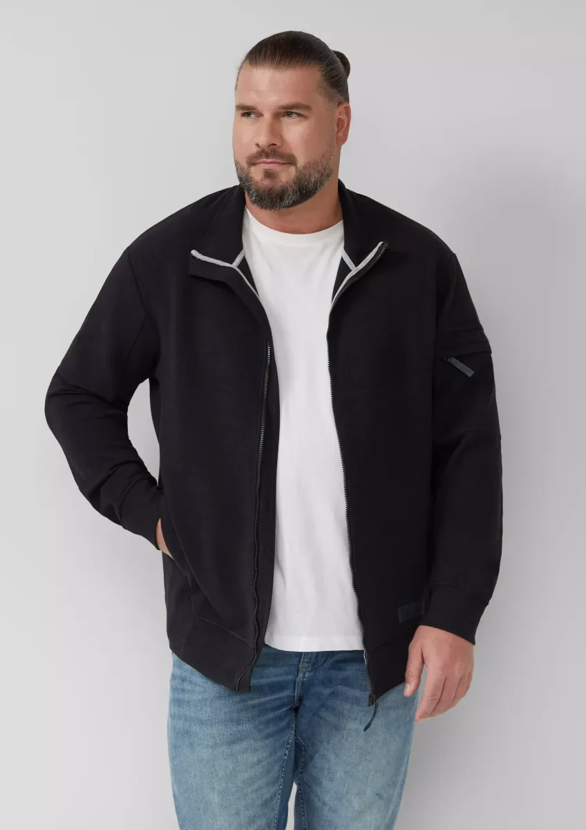 Melierte Sweatjacke mit Ärmeltasche