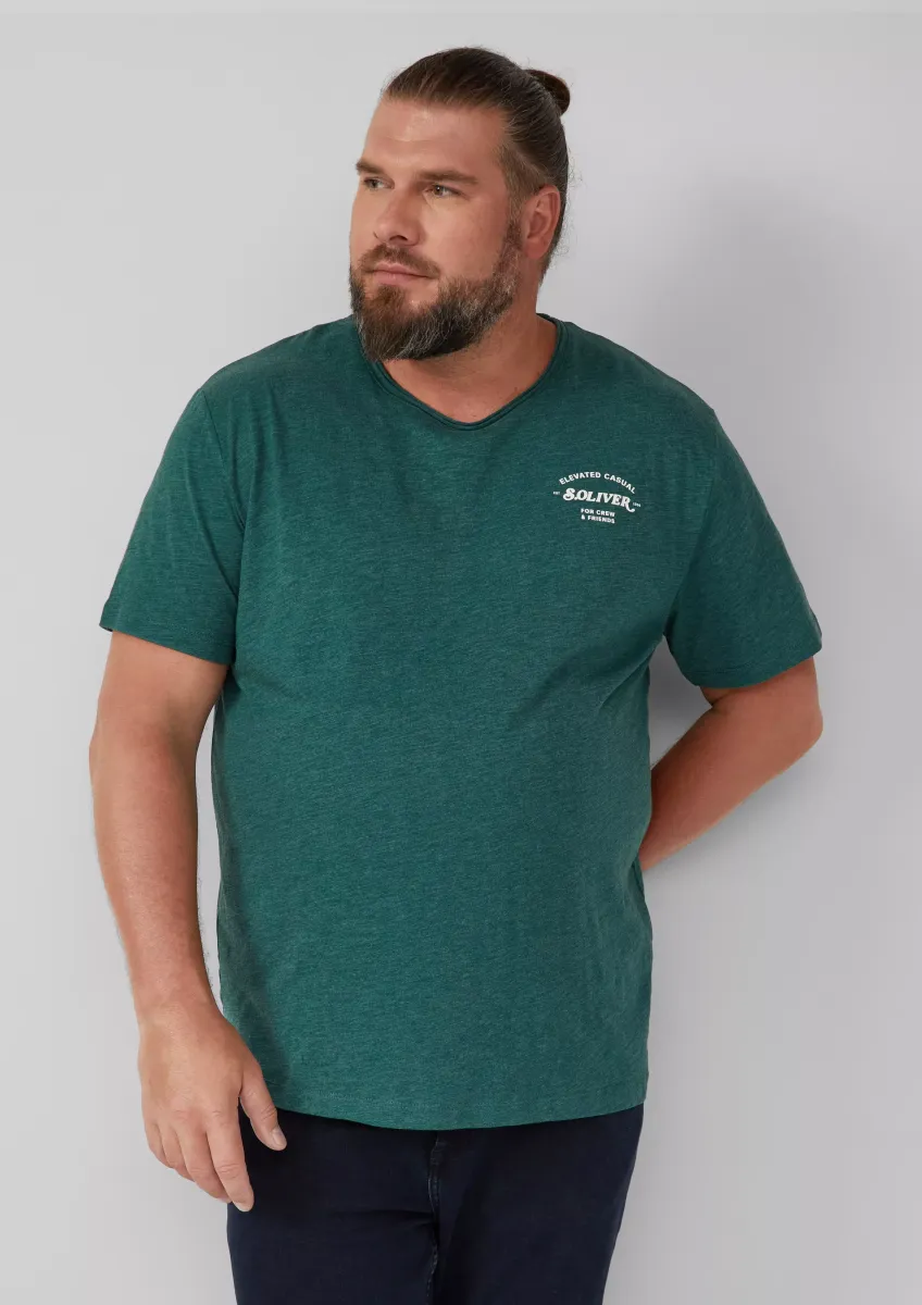 Meliertes T-Shirt mit Rollkante und Frontprint