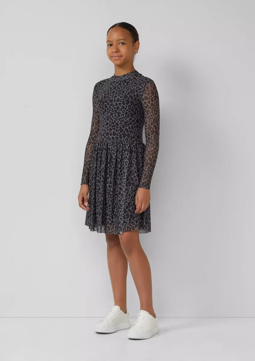 Mesh-Kleid mit blickdichtem Futter und All-over-Print