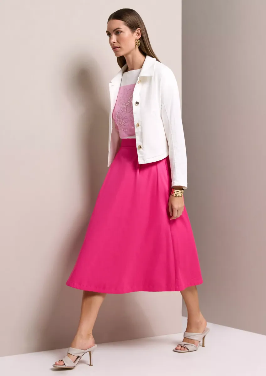 Midirock aus Popeline mit Elastikbund und Eingrifftaschen