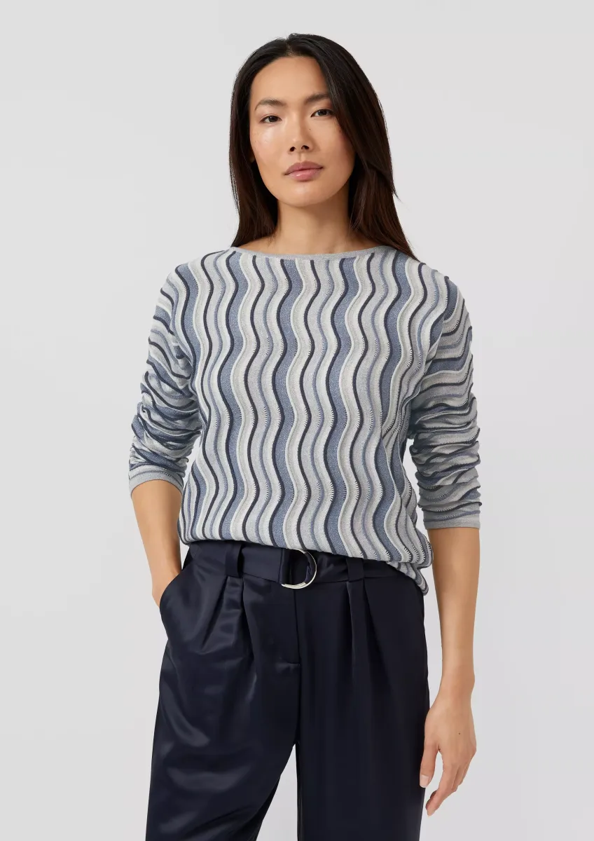 Leichter Feinstrick-Pullover mit Wellenstrukturmuster und Glitzergarn