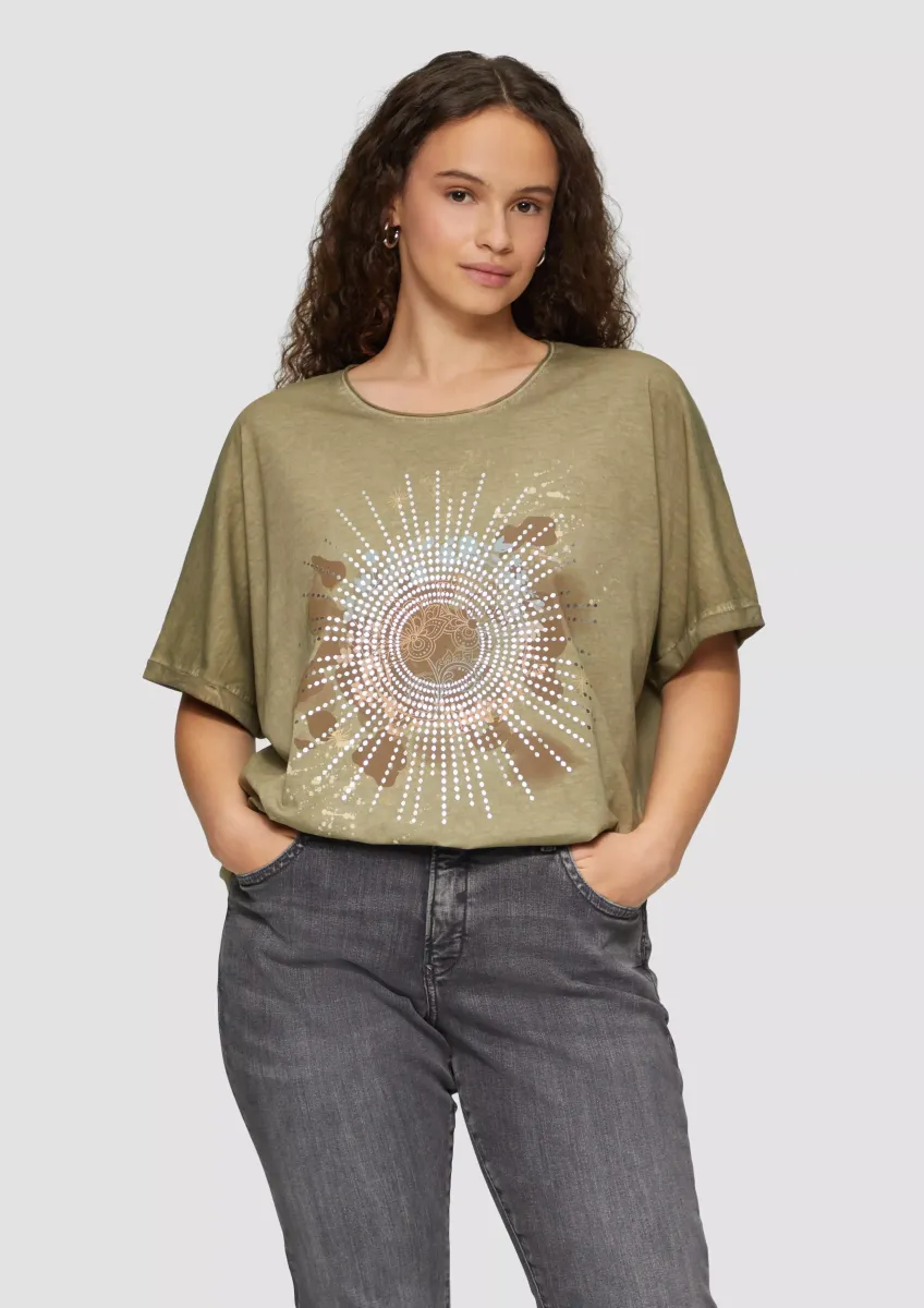 Oversize Shirt in gewaschener Optik mit Metallic-Frontprint