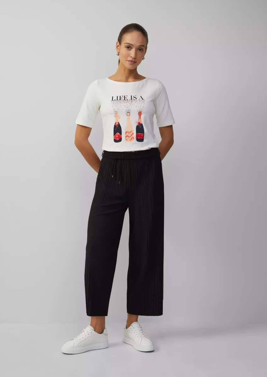 Plissierte Culotte mit Elastikbund und Bindeband