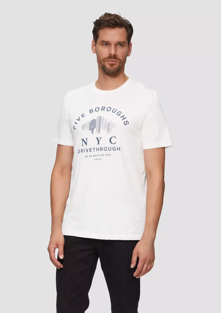 Printshirt aus Baumwolle mit Flammgarnstruktur