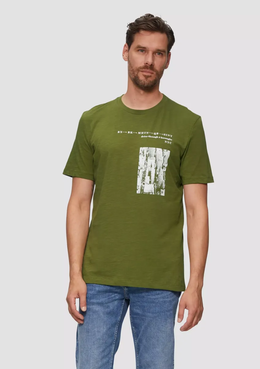 Printshirt aus Baumwolle mit Flammgarnstruktur