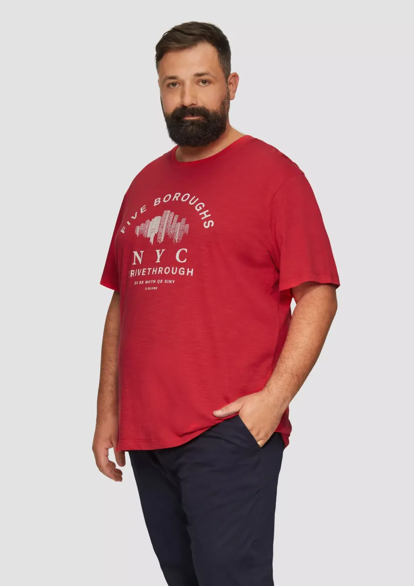 Printshirt aus Baumwolle mit Flammgarnstruktur