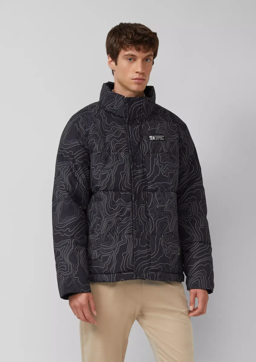 Pufferjacke mit All-over-Print und Cord-Innenkragen