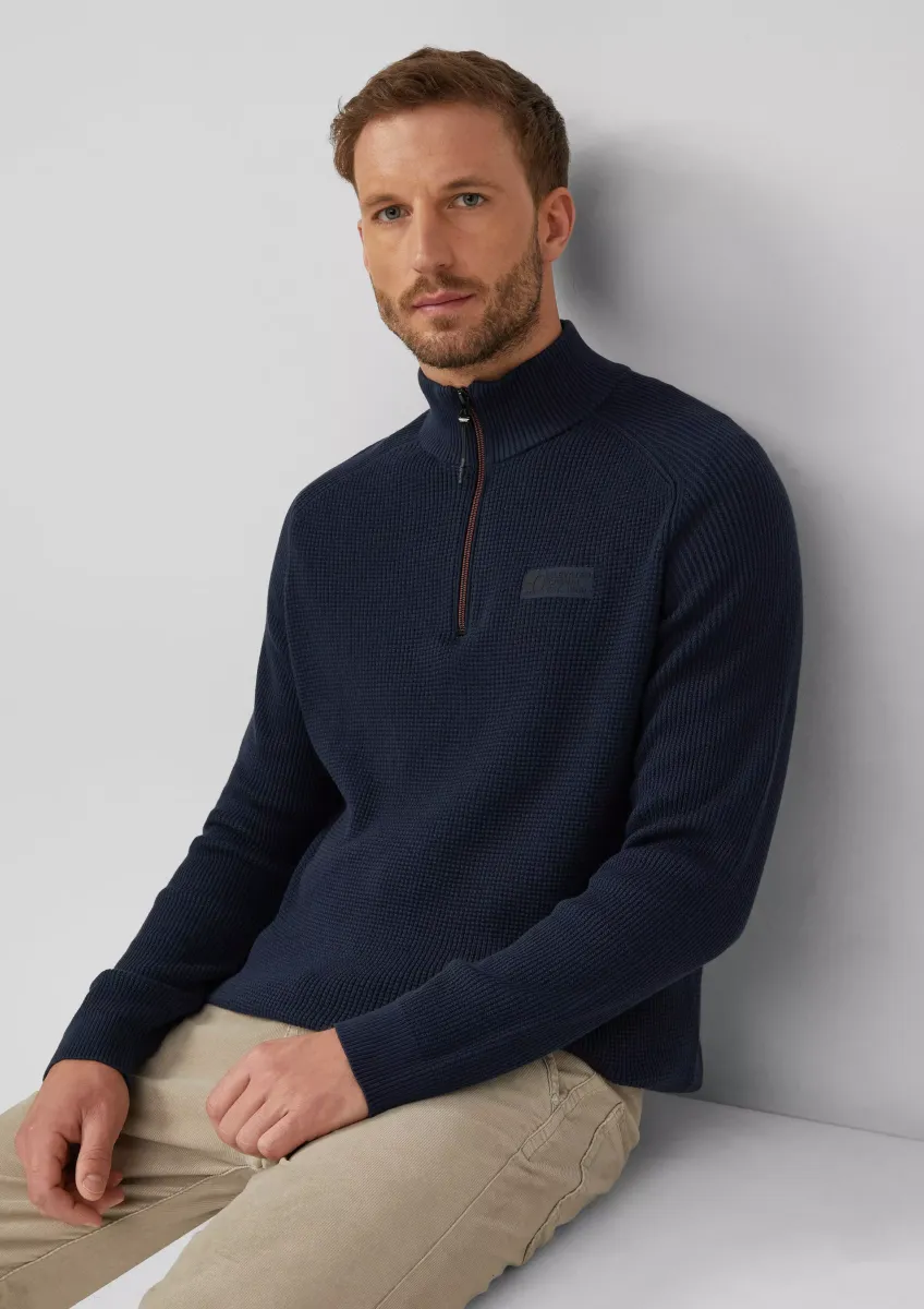 Pullover aus Strukturstrick mit Troyer-Kragen
