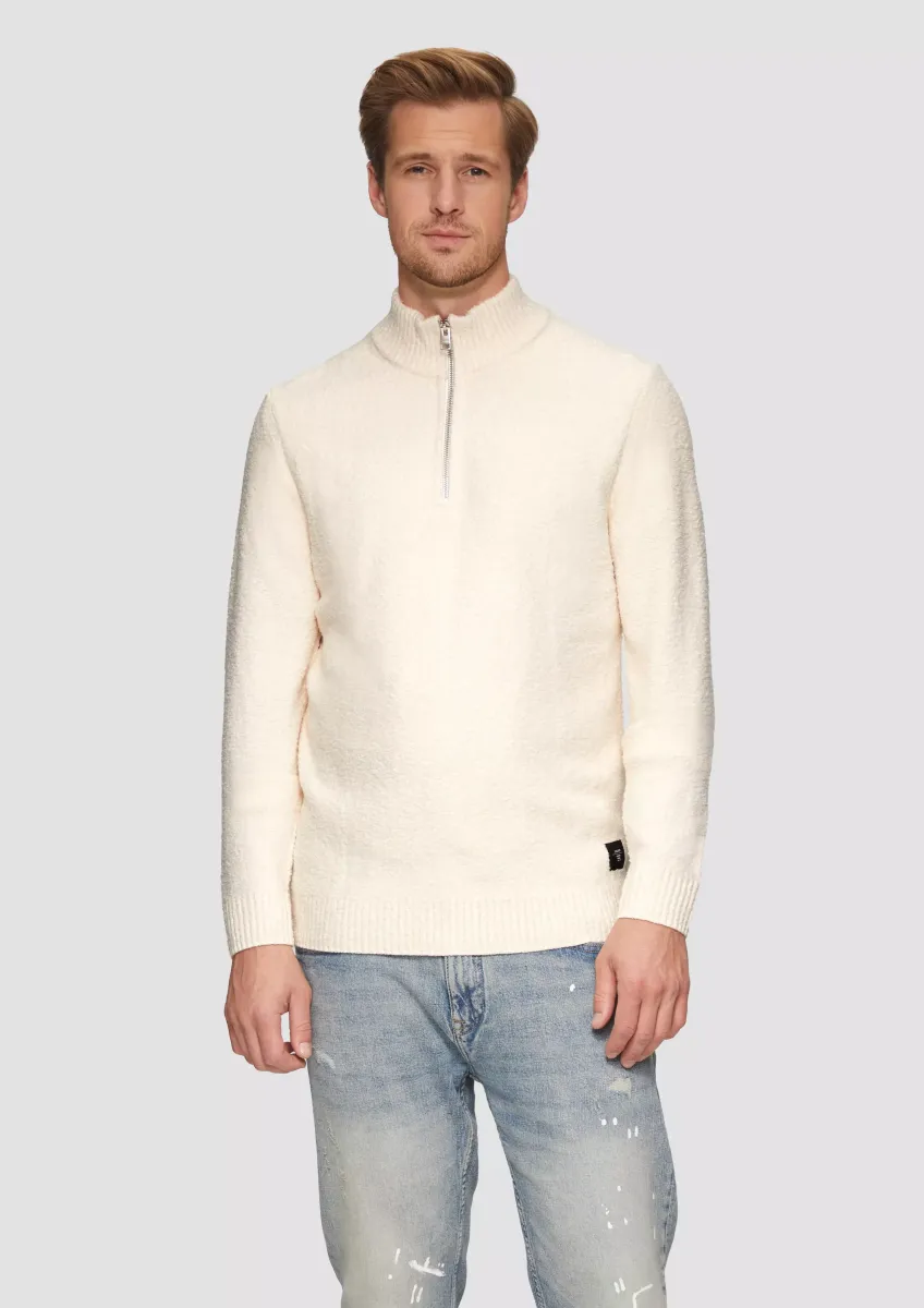 Pullover mit Troyer-Kragen in Melange-Optik