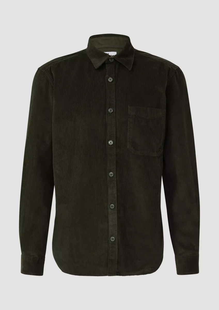 Regular Fit: Baumwollhemd aus Cord mit Brusttasche