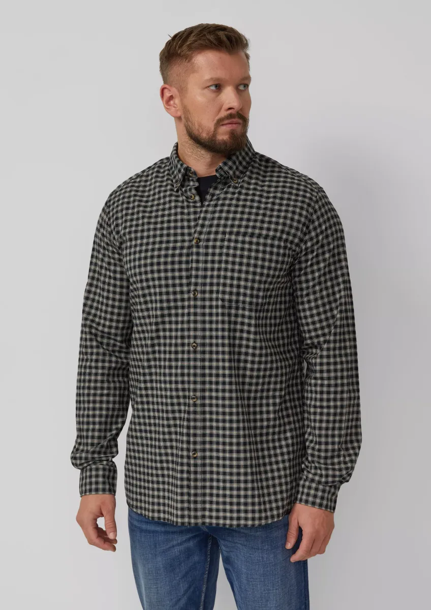Regular Fit: Elastisches Button-Down-Hemd mit Karomuster