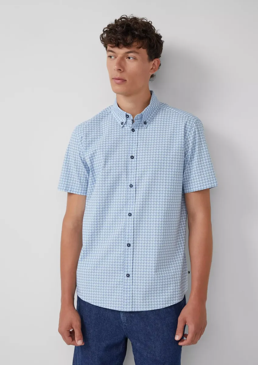 Regular Fit: Gemustertes Kurzarmhemd aus Baumwolle mit Button-Down-Kragen